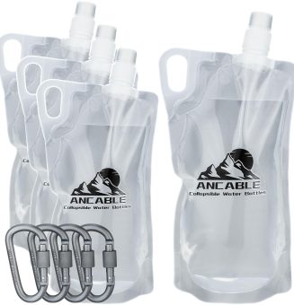 1L Hiking Collapsible Water Bottles, 4-Pack 33OZ BPA-Free Foldable Backpacking Water Bottle for Travel Camping Hiking