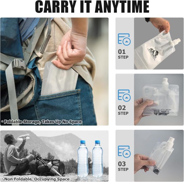 1L Hiking Collapsible Water Bottles, 4-Pack 33OZ BPA-Free Foldable Backpacking Water Bottle for Travel Camping Hiking - Image 2