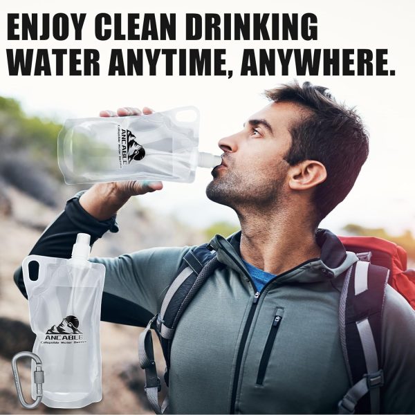 1L Hiking Collapsible Water Bottles, 4-Pack 33OZ BPA-Free Foldable Backpacking Water Bottle for Travel Camping Hiking - Image 3