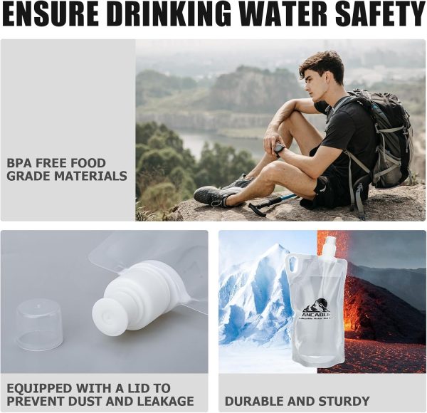 1L Hiking Collapsible Water Bottles, 4-Pack 33OZ BPA-Free Foldable Backpacking Water Bottle for Travel Camping Hiking - Image 4