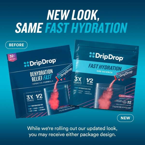 DripDrop Hydration Packets - Juicy Variety Pack - Single Serve Electrolytes Powder Drink Mix - Grape, Fruit Punch, Strawberry Lemonade, Cherry - Non-GMO, Gluten Free, Vegan - 32 Sticks - Image 5