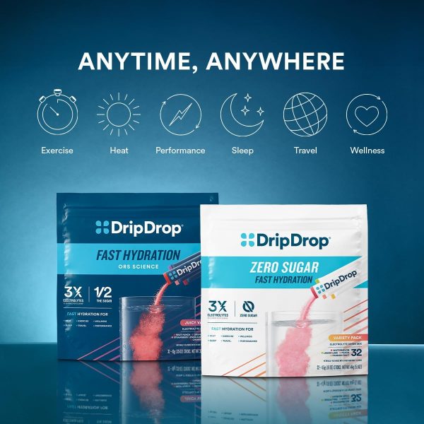 DripDrop Hydration Packets - Juicy Variety Pack - Single Serve Electrolytes Powder Drink Mix - Grape, Fruit Punch, Strawberry Lemonade, Cherry - Non-GMO, Gluten Free, Vegan - 32 Sticks - Image 9