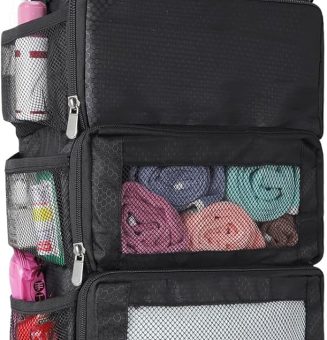 esouler Suitcase Organizer - Hanging Packing Cubes & Portable Collapsible Travel Shelves for Carry-on (Black, Small)