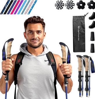 Walking Sticks for Men & Women - 14.5" Foldable Hiking Poles for Backpacking, Exercising and Traveling, Set of 2 Aluminum Nordic Collapsible Trekking Poles