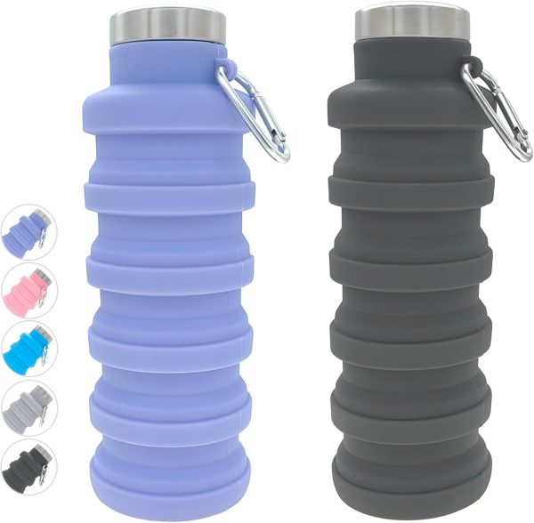 YCT Collapsible Water Bottle 17oz（500ml），Travel Portable Sport Water Bottle，Reusable Silicone Foldable Water Bottles for Gym Camping Hiking (Purple+Black)