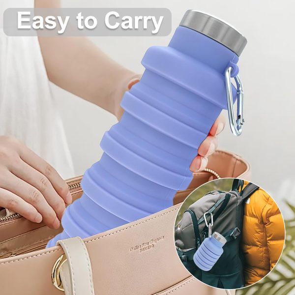 YCT Collapsible Water Bottle 17oz（500ml），Travel Portable Sport Water Bottle，Reusable Silicone Foldable Water Bottles for Gym Camping Hiking (Purple+Black) - Image 2