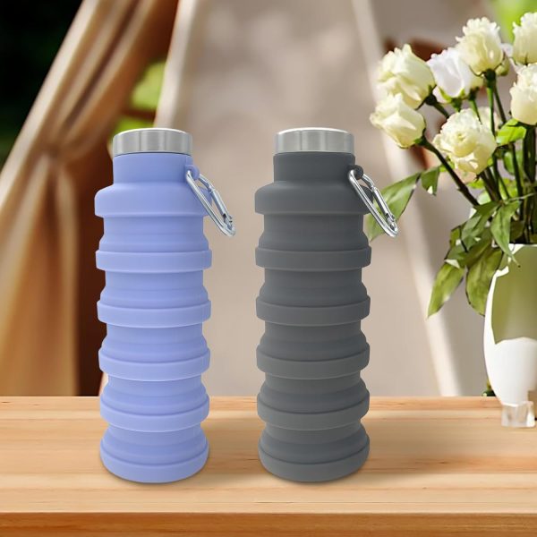 YCT Collapsible Water Bottle 17oz（500ml），Travel Portable Sport Water Bottle，Reusable Silicone Foldable Water Bottles for Gym Camping Hiking (Purple+Black) - Image 8